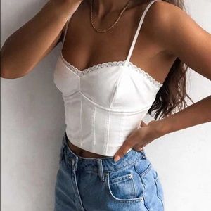 White Lace-Trim Bustier Crop Top - Women
